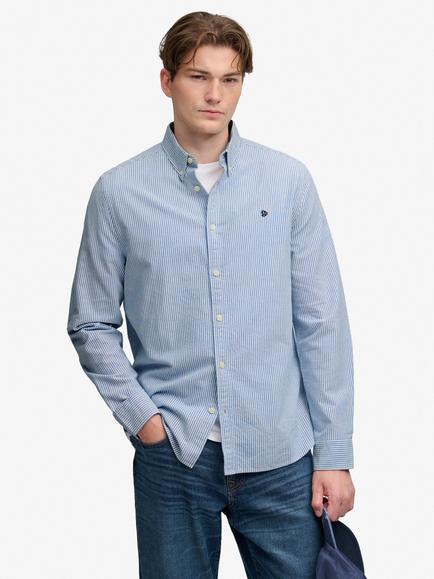 Superdry Cotton Preppy Oxford Long Sleeve Shirt, Azure Blue Mini, Azure Blue Mini