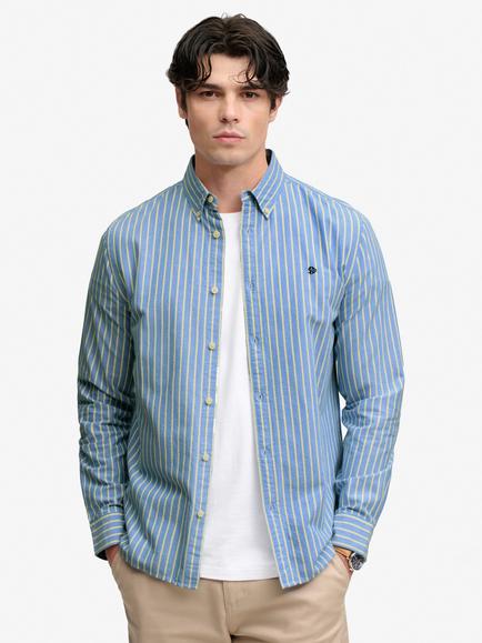 Superdry Cotton Preppy Oxford Long Sleeve Shirt, Broker Navy Lemon, Broker Navy Lemon