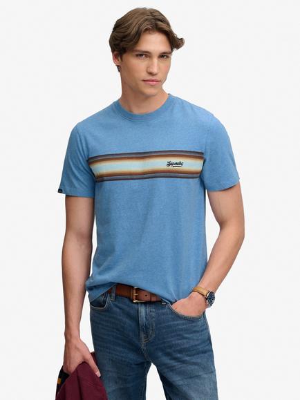Superdry Cotton Outdoor Stripe Logo Relaxed T-shirt, Cornflower Blue Marl, Cornflower Blue Marl