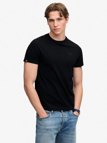 Superdry Cotton Essential Stacked Logo Embroidered T-shirt, Black