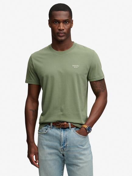 Superdry Cotton Essential Serif Logo Embroidered T-Shirt, Laurel Khaki/Chalk, Laurel Khaki/Chalk