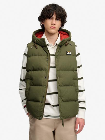 Superdry Hooded Short Everest Gilet, Washed Khaki, Washed Khaki