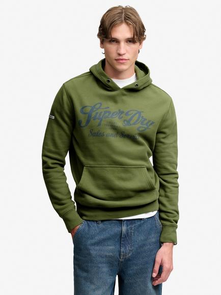 Superdry Cotton Rich Vintage Script Hoodie, Vintage Sage Green, Vintage Sage Green