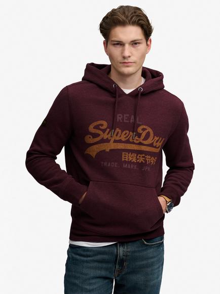 Superdry Cotton Rich Vintage Logo Heritage Relaxed Hoodie, Tawny Port Marl