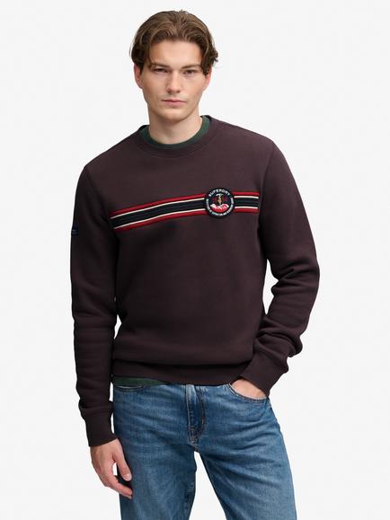 Superdry Cotton Rich Outdoor Stripe Logo Relaxed Sweatshirt, Chocolate Plum Brown, Chocolate Plum Brown