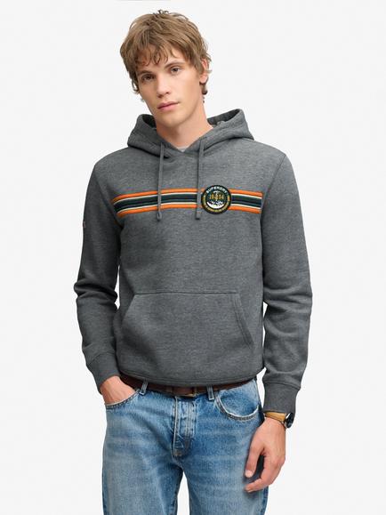 Superdry Cotton Blend Outdoors Stripe Logo Hoodie, Jetter Charcoal Grit, Jetter Charcoal Grit