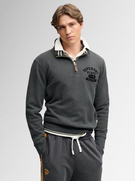 Superdry Cotton Rich Tonal Half Zip Sweatshirt, Washed Black, Washed Black