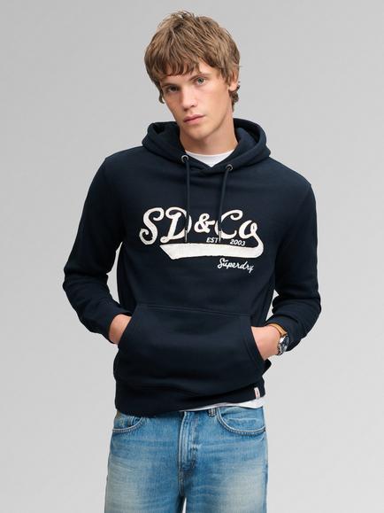 Superdry Cotton Rich SD & Co Washed Embroidered Relaxed Hoodie, Eclipse Navy, Eclipse Navy