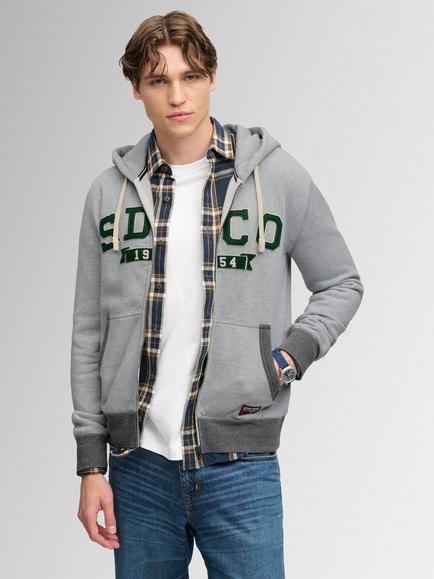 Superdry Cotton Blend SD & Co. Zip Through Hoodie, Storm Grey Heather, Storm Grey Heather