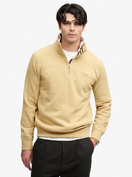Superdry Cotton Blend Essential Serif Logo Half Zip Sweatshirt, Dark Navy, Pumice Stone Beige