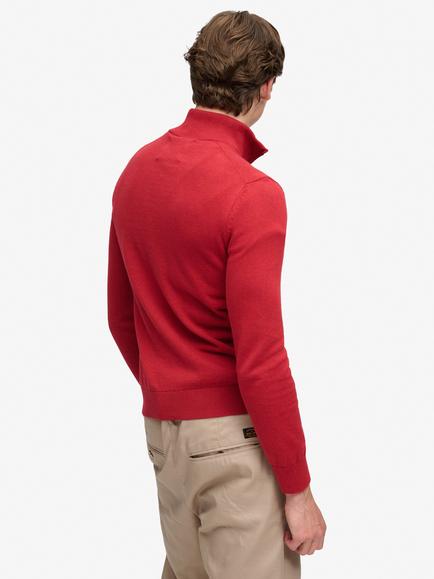 Superdry Slim Fit  Preppy Essential Half Zip Cotton Jumper, Crimson Red Marl - view 2, Crimson Red Marl