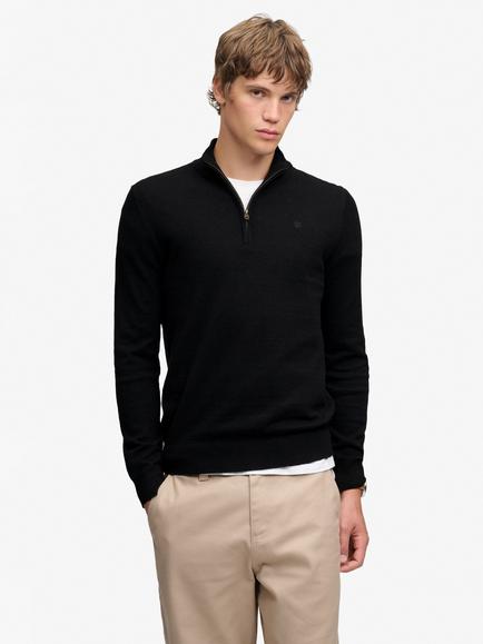 Superdry Essential Lightweight Cotton Wool Blend Half Zip Jumper, True Black, True Black