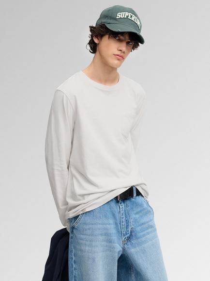 Superdry Cotton Linen Blend Long Sleeve Pocket Top, Lime White, Lime White