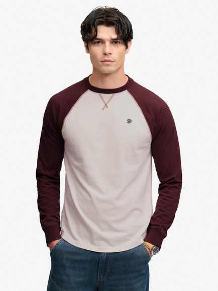 Superdry Cotton Vintage Athletic Baseball Top, White/Dark Oxblood, White/Dark Oxblood