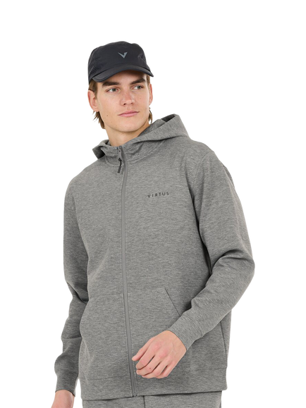 Virtus Taro Zip Front Hoodie, Mid Grey Melange