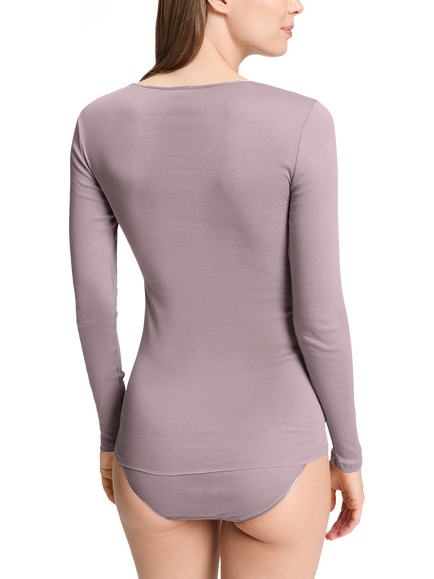 Hanro Cotton Seamless Long Sleeve Top, Stormy Rose - view 2, Stormy Rose