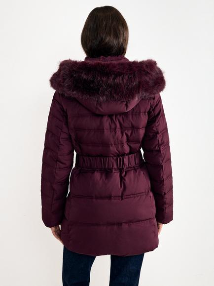 Phase Eight Dixie Short Fur Hood Puffer Coat, Burgundy - view 2, Burgundy