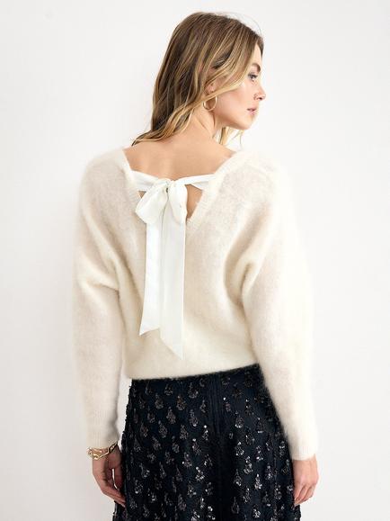 Phase Eight Pamela Tie Detail V-Neck Jumper, Ivory - view 2, Ivory