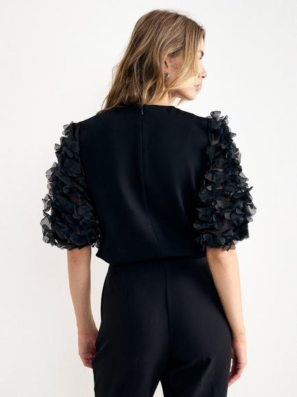 Phase Eight Aida Ponte Woven Sleeve Top, Black - view 2, Black