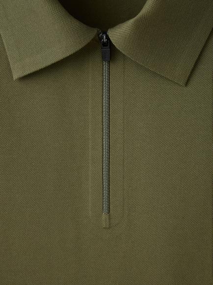 Mango Zip Neck Long Sleeve Polo Shirt, Khaki - view 2, Khaki