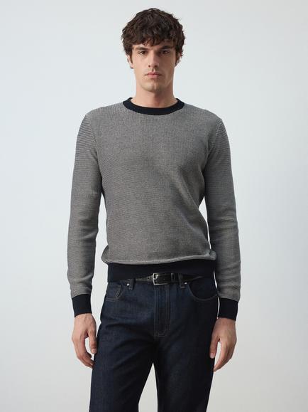 Mango Textured Cotton Jumper, Navy, Navy