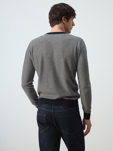 Mango Textured Cotton Jumper, Navy - view 2, Navy