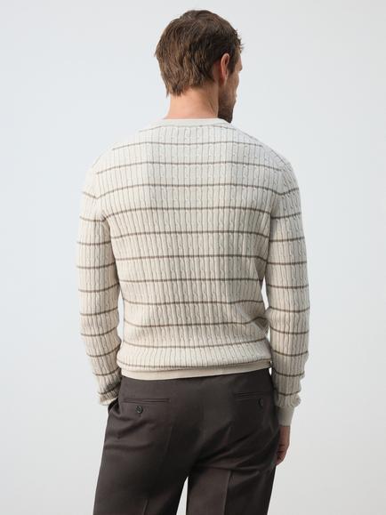 Mango Stripe Cotton Blend Jumper - view 2, Stone