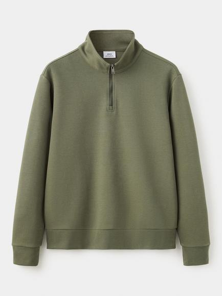 Mango Quarter Zip Sweatshirt, Khaki