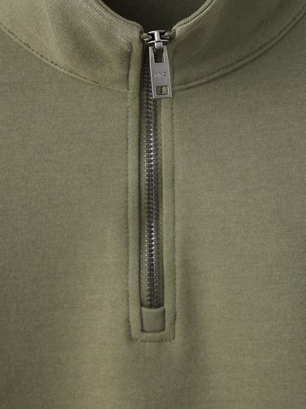 Mango Quarter Zip Sweatshirt - view 2, Khaki