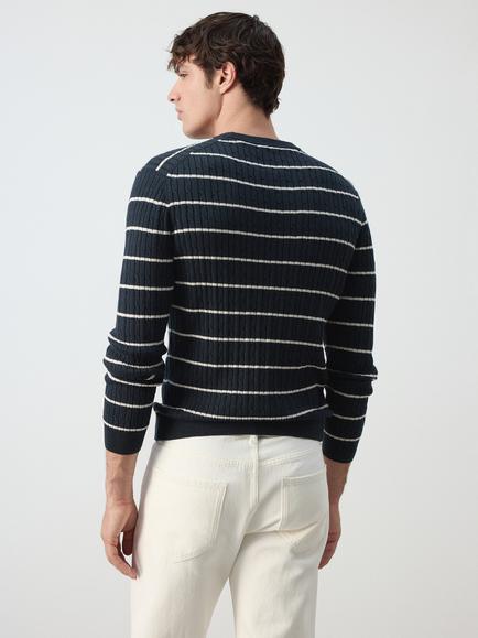 Mango Stripe Cotton Blend Jumper - view 2, Navy