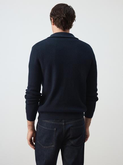 Mango Cotton Quarter-Zip Jumper, Navy - view 2, Navy