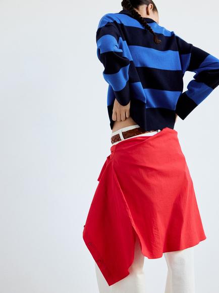 Mango Oversized Polo Neck Striped Knit Jumper - view 2, Navy