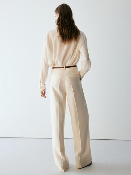 Mango Tie Neck Fluid Blouse, Raw - view 2, Raw