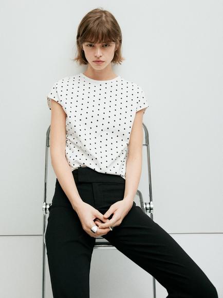 Mango Polka Dot Round Neck T-Shirt, White, White