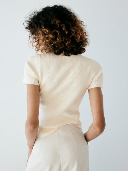 Mango Sculpted Ribbed Mandarin Collar Knit Top - view 2, Raw