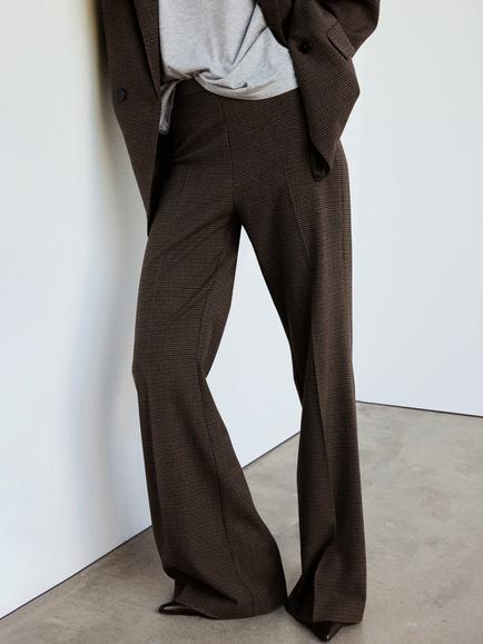 Mango High-Rise Wide-Leg Suit Trousers, Chocolate, Chocolate