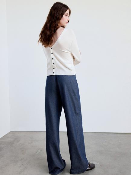 Mango Mid Rise Wide Leg Trousers, Blue - view 2, Blue
