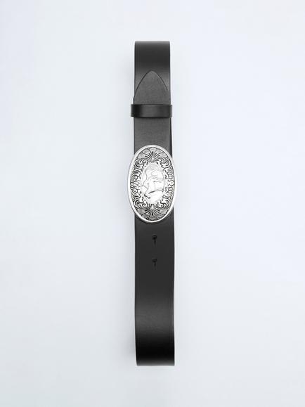 Mango Oval Buckle Leather Belt, Black - view 2, Black