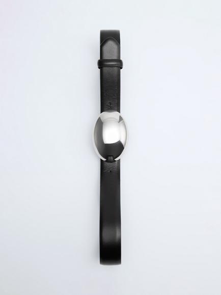 Mango Polished Oval Buckle Leather Belt, Black - view 2, Black