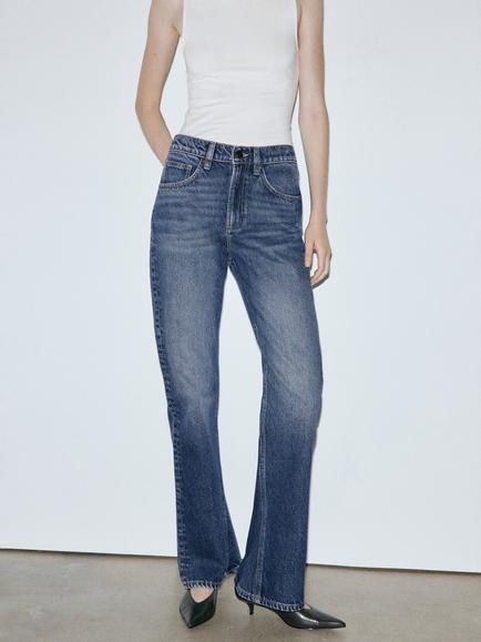 Mango Sculpted Mid Rise Flare Jeans, Navy, Navy