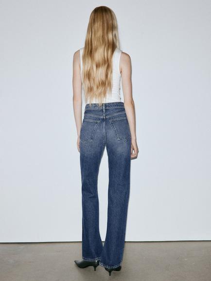 Mango Sculpted Mid Rise Flare Jeans, Navy - view 2, Navy