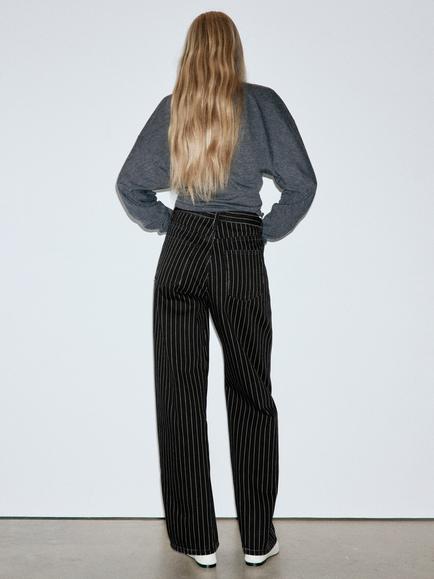Mango High Rise Pinstripe Balloon Leg Jeans, Black - view 2, Black