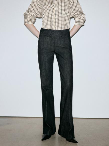 Mango Tailored Mid-Rise Flare Jeans, Black