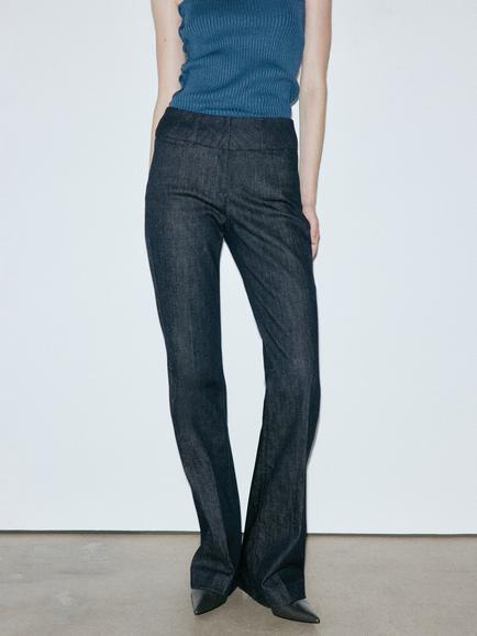 Mango Tailored Mid-Rise Flare Jeans, Blue