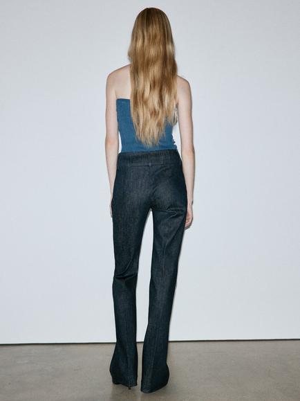Mango Tailored Mid-Rise Flare Jeans - view 2, Blue