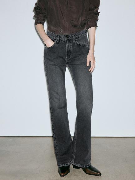Mango Mid Rise Flared Jeans, Black, Black
