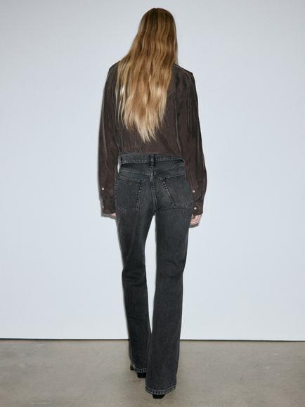 Mango Mid Rise Flared Jeans, Black - view 2, Black