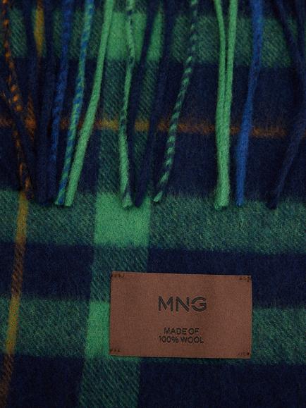 Mango Tartan Fringed Edge Scarf, Green - view 2, Green
