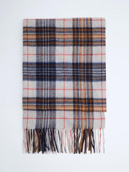 Mango Tartan Fringed Edge Wool Scarf, Grey, Grey