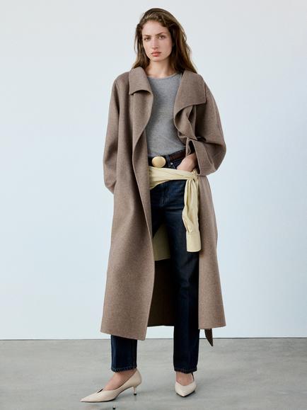 Mango Handmade Oversized Wool Blend Wrap Coat, Taupe, Taupe